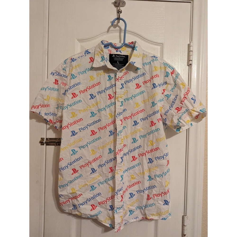 Playstation Shirt‎ Mens Medium Button Down Logo Short Sleeve Casual Classic Sz L
